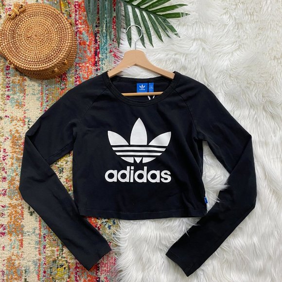 adidas Tops - Adidas Original Logo Black Long Sleeve Crop Tee